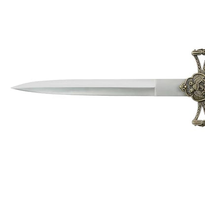 MASTER USA – Medieval Mini Short Sword, Stainless Steel Blade with Cast Metal Handle, Wood Scabbard – Fantasy, Collectible - color: Brown