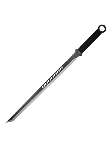 Fantasy Master – 28-inch Black Satin Finish Stainless Steel Sword with Tanto Blade and Set of 2 Throwing Knives, Full Tang Construction, Includes Nylon Sheath, Fantasy, Swords, Collectible – FM-644T