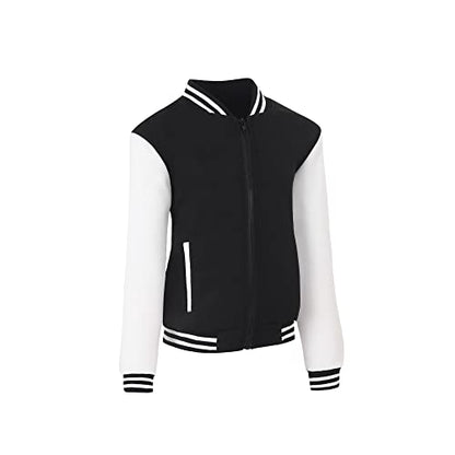 Kids Varsity Jacket Girls Boys Baseball Jacket Zipper Bomber Coat School Uniform with Pocket - size: 14 Years