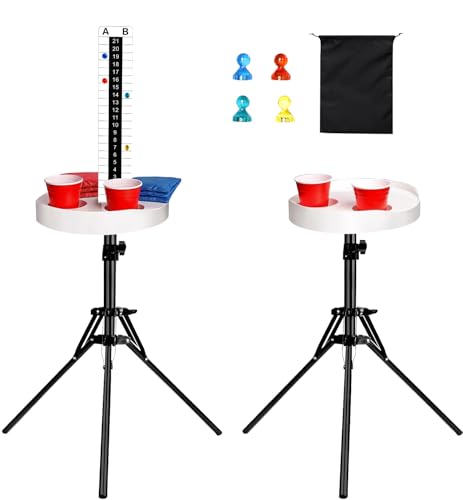 Cornhole Scoreboard with Drink Holders, 2 Sets Cornhole Score Keeper with Adjustable Foldable Tripod Stand, Magnetic Markers Corn Hole Game Accessories for Backyard, Outdoor Games