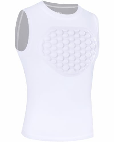 Runhit Youth Baseball Chest Protector Softball Lacrosse Football Padded Compression Shirt Heart Guard Sternum Protection - color: White Gray, size: X-Large