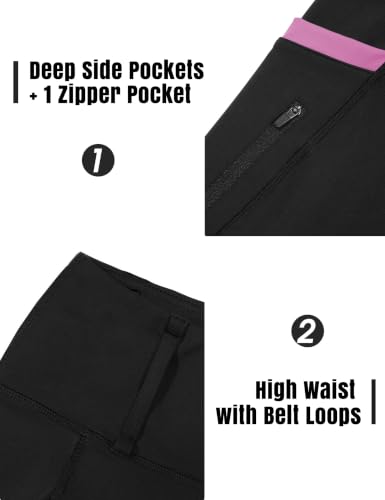 FitsT4 Sports Girls Riding Pants Full Seat High Waist Equestrian Breeches - color: Black Pink, size: X-Large