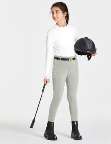 FitsT4 Sports Girls Riding Pants Full Seat High Waist Equestrian Breeches - color: Beige, size: Large