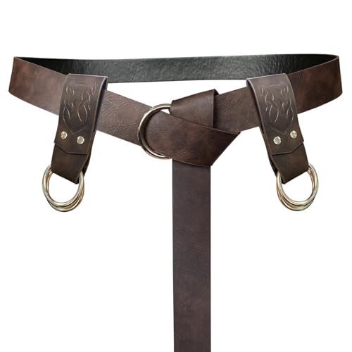 HiiFeuer 5 Pieces Medieval Belt Costume Accessories Renaissance Skirt Hike Viking Horn Belt Holster Dagger Holster Sword Frog - color: Brown a