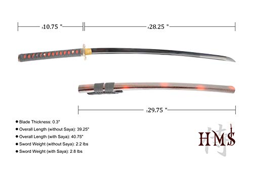 Katana Samurai Sword, 1045 Carbon Steel, Hand Forged, Full Tang - color: Red/Black