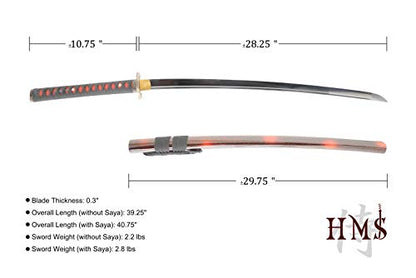 Katana Samurai Sword, 1045 Carbon Steel, Hand Forged, Full Tang - color: Red/Black