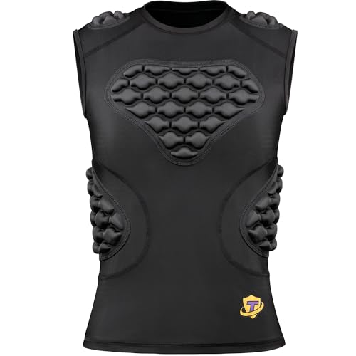 Youth Padded Compression Shirt Vest Rib Chest Protector Football Baseball - color: Black-white, size: Small