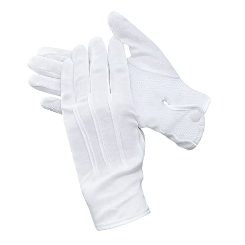 Beaded Parade Cotton Gloves for Women and Men With Grip - Non-Slip Costume Uniform Police Gloves With Snap Cuff - color: White,1pc
