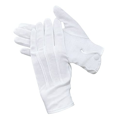 Beaded Parade Cotton Gloves for Women and Men With Grip - Non-Slip Costume Uniform Police Gloves With Snap Cuff - color: White,1pc