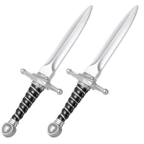 Pterosauria 2pcs PU Foam Fake Dagger Weapons, Cosplay Sword Props for Play Fighting Costume Accessory Party - color: Silver-2pcs