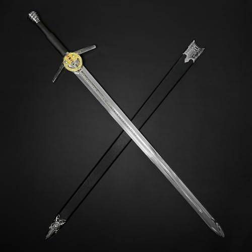 Medieval Fantasy Sword Replica The Witcher Sword Blade w/Faux Leather Handle - Steel Swords w/Wooden Scabbard - The Knight Sword for Collection, LARP, Cosplay & Gifts - style: Steel 2
