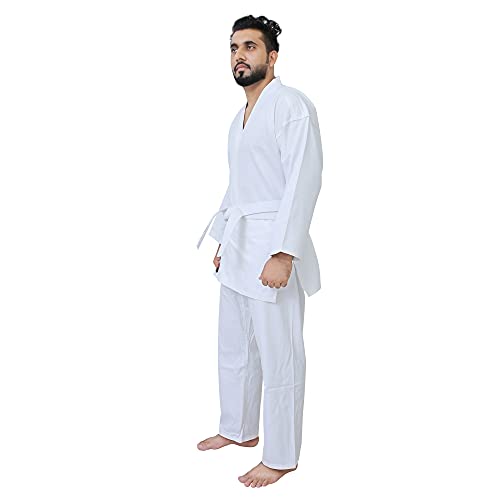 G4 Karate Suit GI Aikido Training Adult Student Uniform Set Free Belt Black White - color: White, size: 00/120cm