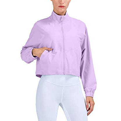 altiland Women's UPF 50+ Athletic Running Track Zip Up Cropped Jackets - color: Orchid Purple, size: Medium