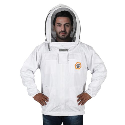 Beekeeping Jacket with Fencing Veil - Breathable Cotton Beekeeper Suit with YKK Zippers & Protective Hood (BP-101-White)-5XL - color: White, size: 5X-Large