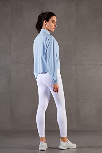altiland Women's UPF 50+ Athletic Running Track Zip Up Cropped Jackets - color: Airy Blue, size: Small