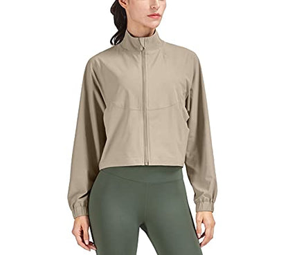 altiland Women's UPF 50+ Athletic Running Track Zip Up Cropped Jackets - color: Gravel, size: X-Small
