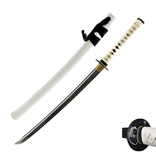 Hand Forged 1045 Warrior General Wakizashi, White Saya Full Tang Sword