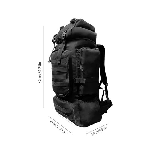Tactical 80L Hiking Backpack with Dedicated Shoe Compartment - Large Capacity Rucksack for Camping Backpacking Men Women - Outdoor Trekking Travel Pack (Black)