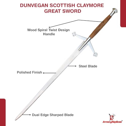 Armory Replicas™ - William Wallace Medieval Swords Collection - Deluxe Claymore Variations with Sheath - Stainless Steel Blade, Leather-Covered Handle - Inspired by Braveheart - style: Scottish Claymore