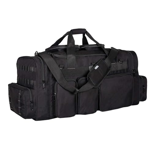Heavy Duty Range Duffel Quality Tactical Gear Travel Sports Equipment Gym Bag Lockable Zippers with US Flag Patch (33" Black) - size: 33" Black