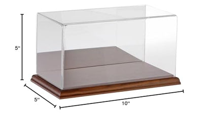 Plymor Clear Acrylic Display Case with Hardwood Base (Mirror Back), 10" W x 5" D x 5" H - color: Hardwood Base (Mirrored)