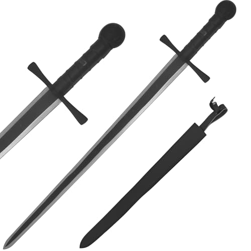 Medieval Warrior Knights Templar Long Sword with Sheath Steel Guard, Leather Wrapped Handle - color: Black 4007