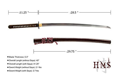 Hand Forged 1045 Carbon Steel Peony Katana, Heat Tempered Full Tang Sword