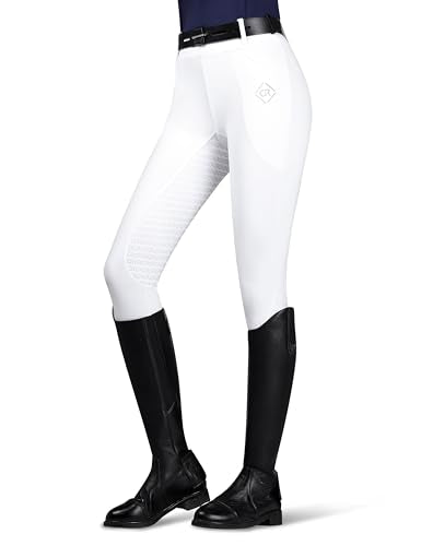 Women's Horse Riding Pants with Full Seat Silicone Grip - color: White, size: Medium