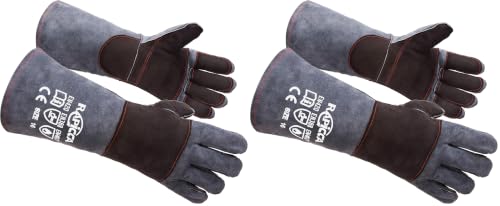 RAPICCA Animal Handling Gloves Bite Proof Double Leather Reinforced Padding Dog,Cat Scratch,Bird Handling Falconry Gloves Grabbing Reptile Squirrel Snake Bite 16in Grey-Black (Pack of 2) - size: 2 Count (Pack of 2), style: 16 Inches