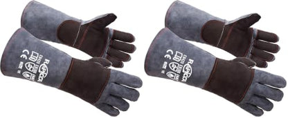 RAPICCA Animal Handling Gloves Bite Proof Double Leather Reinforced Padding Dog,Cat Scratch,Bird Handling Falconry Gloves Grabbing Reptile Squirrel Snake Bite 16in Grey-Black (Pack of 2) - size: 2 Count (Pack of 2), style: 16 Inches