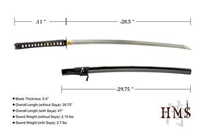 Katana Samurai Sword for Dojo, Hand Forged Carbon Steel, Full Tang - color: 1045 Damascus Katana Bo-Hi 643