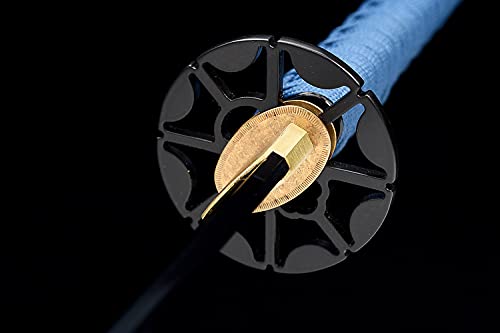 Traditional Heat/Clay Tempered Hand Forged Katana Sword | Real 1060/1095 T10 High Carbon Steel Sharp Full Tang Katanas | Practical Authentic Japanese Samurai Swords - color: Iron Tsuba