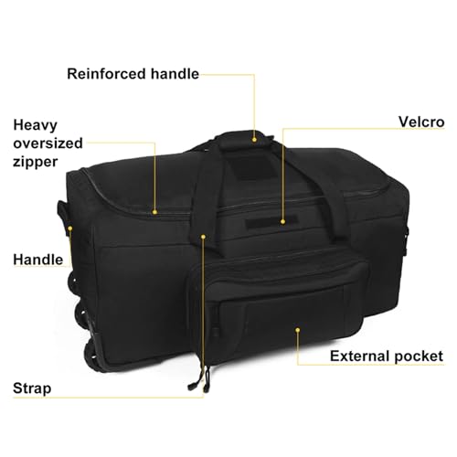Deployment Bag with Wheels Military Duffle Bag Large Heavy-Duty Bags (Black) - color: Black-1