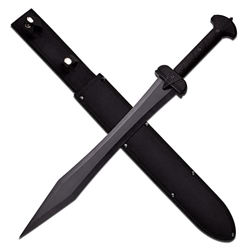 Master BladesUSA - Fantasy Short Sword - Black Oxidized Stainless Steel Blade with Black Nylon Fiber Handle, Includes Nylon Sheath, Fantasy, Collectible, Medieval - SW-1277