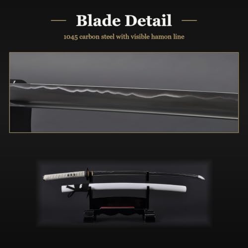 Katana Samurai Sword, 1045 Carbon Steel, Hand Forged, Full Tang - color: White-Warrior
