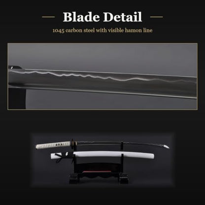 Katana Samurai Sword, 1045 Carbon Steel, Hand Forged, Full Tang - color: White-Warrior
