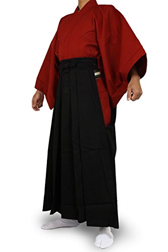 Edoten Japanese Samurai Hakama Uniform - color: Rd-black, size: Medium