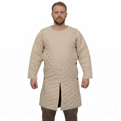 Medieval Gambeson Men Jacket | Padded Gambeson Coat 13th Century 2-Layer – Quilted Cotton Arming Wear - color: Ecru, size: Small