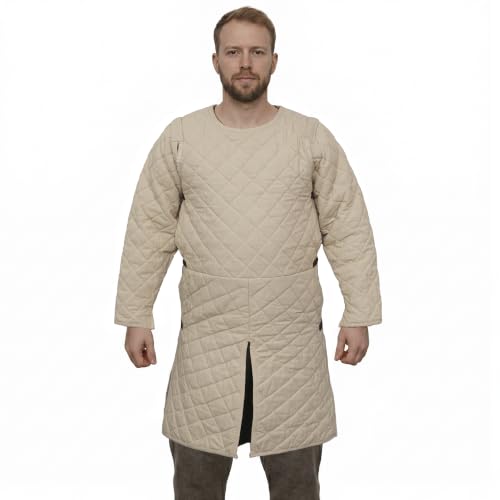 Medieval Gambeson Men Jacket | Padded Gambeson Coat 13th Century 2-Layer – Quilted Cotton Arming Wear - color: Ecru, size: Medium