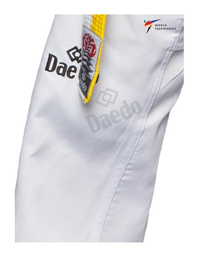 Daedo Taekwondo Beginner Uniform - WT Recognized, International Standards, White V-Neck, Includes Pants & Belt - size: 3 (5'3" - 160 cm)