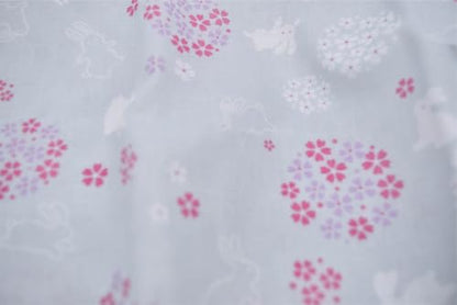 Japanese Gauze Tenugui Towel – 100% Cotton Made in Japan – Quick Dry, Soft & Lightweight Kitchen Tea Towel, Face & Hand Towel for Travel (1, Rabbit and Cherry Blossom Pattern Gray, Medium) - color: Rabbit and Cherry Blossom Pattern Gray