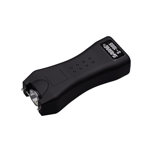 SABRE 2-in-1 Stun Gun and Flashlight and Belt Holster, Emits 1.60 Powerful Pain Inducing Microcoulombs (µC) Charge, 120 Lumen LED Flashlight, Rubberized Grip, Compact Design, Rechargeable - color: Black