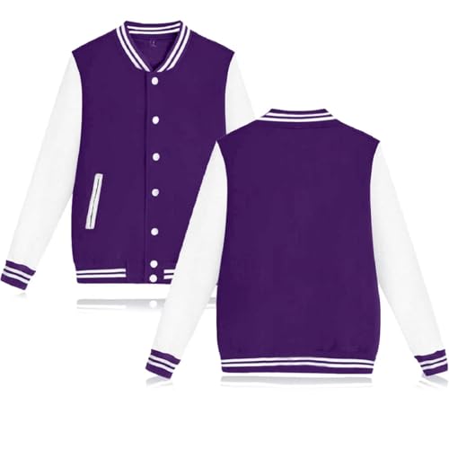 babyhealthy Men's Women's Varsity Baseball Jacket Casual Letterman Bomber Jacket Windbreaker Lightweight Jacket Coat - color: 007 Purple, size: Small