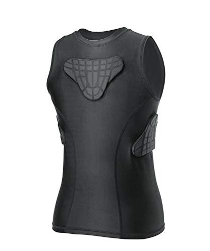 Youth Padded Compression Shirt Vest Rib Chest Protector Football Baseball - color: Padded Vest Black, size: X-Large
