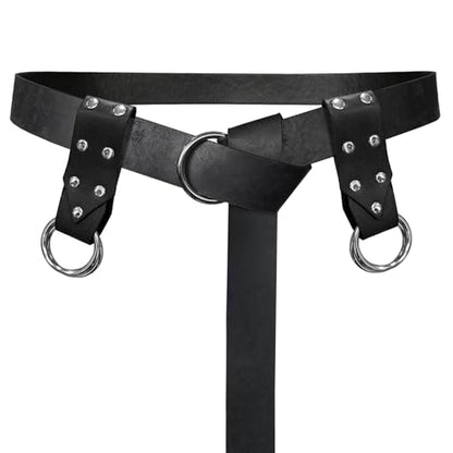 HiiFeuer 5 Pieces Medieval Belt Costume Accessories Renaissance Skirt Hike Viking Horn Belt Holster Dagger Holster Sword Frog - color: Black B