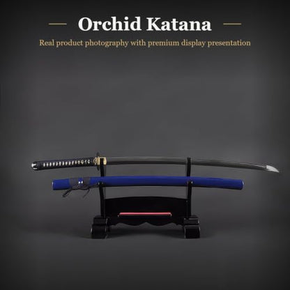 1045 Katana, Hand Forged Full Tang Japanese Sword | Classic Tsuba Series - color: Blue,White