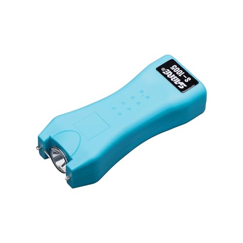 SABRE 2-in-1 Stun Gun and Flashlight and Belt Holster, Emits 1.60 Powerful Pain Inducing Microcoulombs (µC) Charge, 120 Lumen LED Flashlight, Rubberized Grip, Compact Design, Rechargeable - color: Turquoise