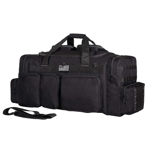 Heavy Duty Range Duffel Quality Tactical Gear Travel Sports Equipment Gym Bag Lockable Zippers with US Flag Patch (33" Black) - size: 33" Black