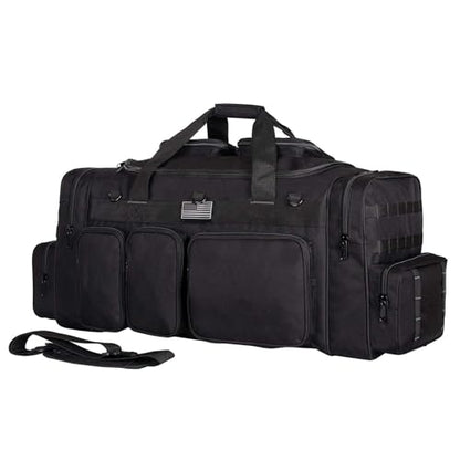 Heavy Duty Range Duffel Quality Tactical Gear Travel Sports Equipment Gym Bag Lockable Zippers with US Flag Patch (33" Black) - size: 33" Black