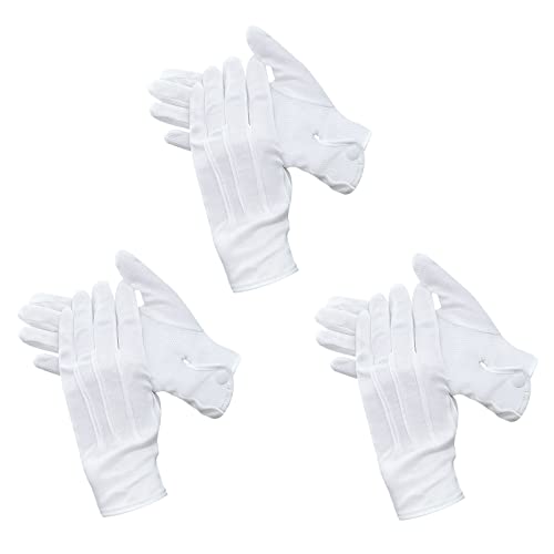 Beaded Parade Cotton Gloves for Women and Men With Grip - Non-Slip Costume Uniform Police Gloves With Snap Cuff - color: White,3pc